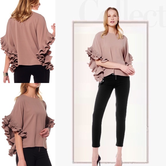 Dressy Crop blouse with pleated sleeves - WHITE - Picture 5 of 7